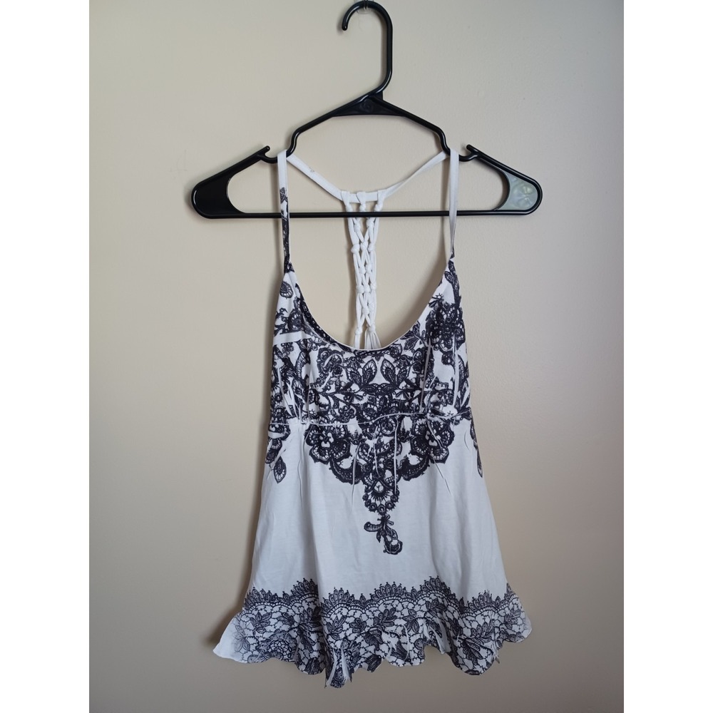 Women's Size Medium Decree White Black Design Tank Top Shirt Summer Clothes